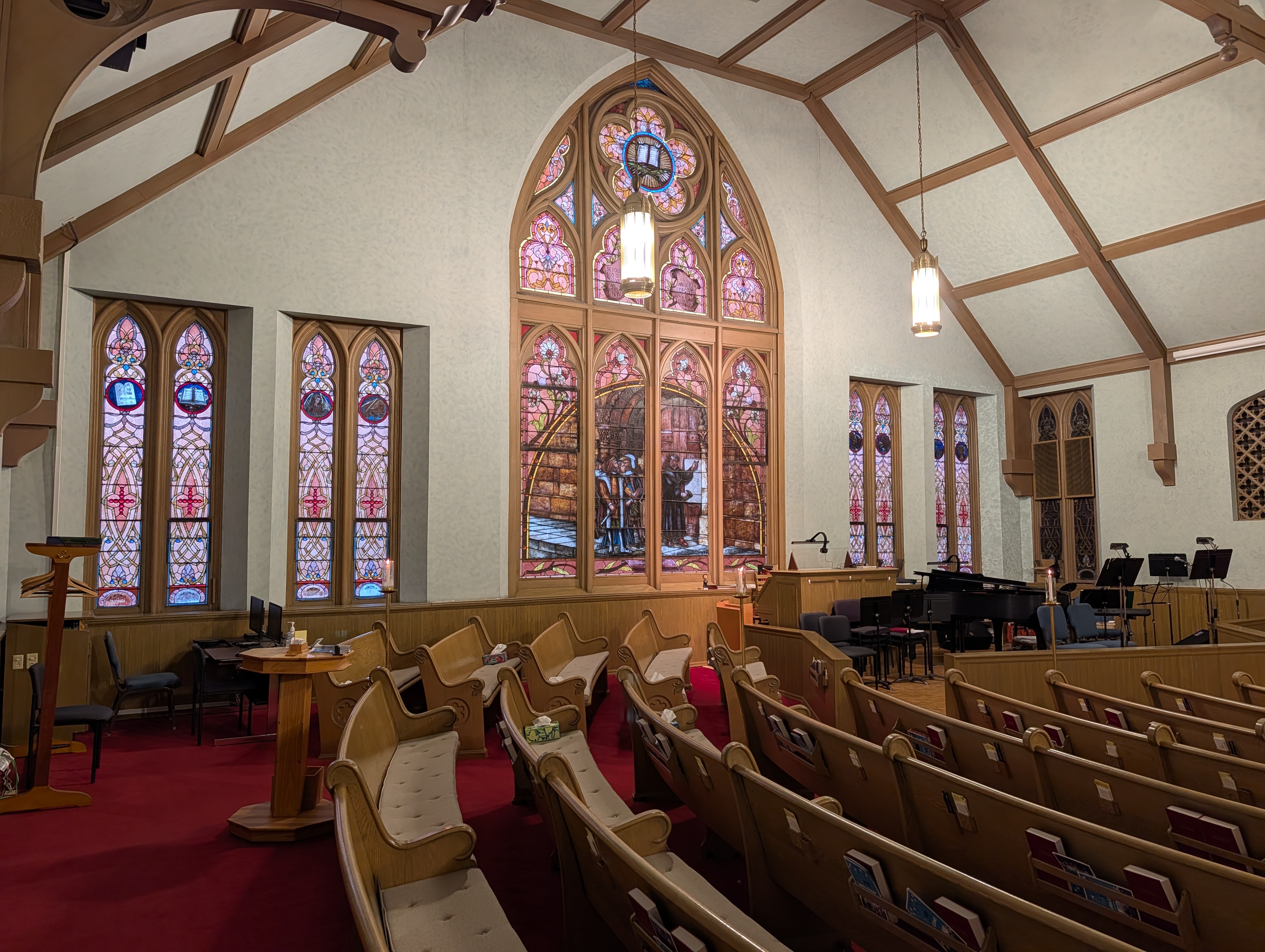 Historic stained-glass window depicting Martin Luther
