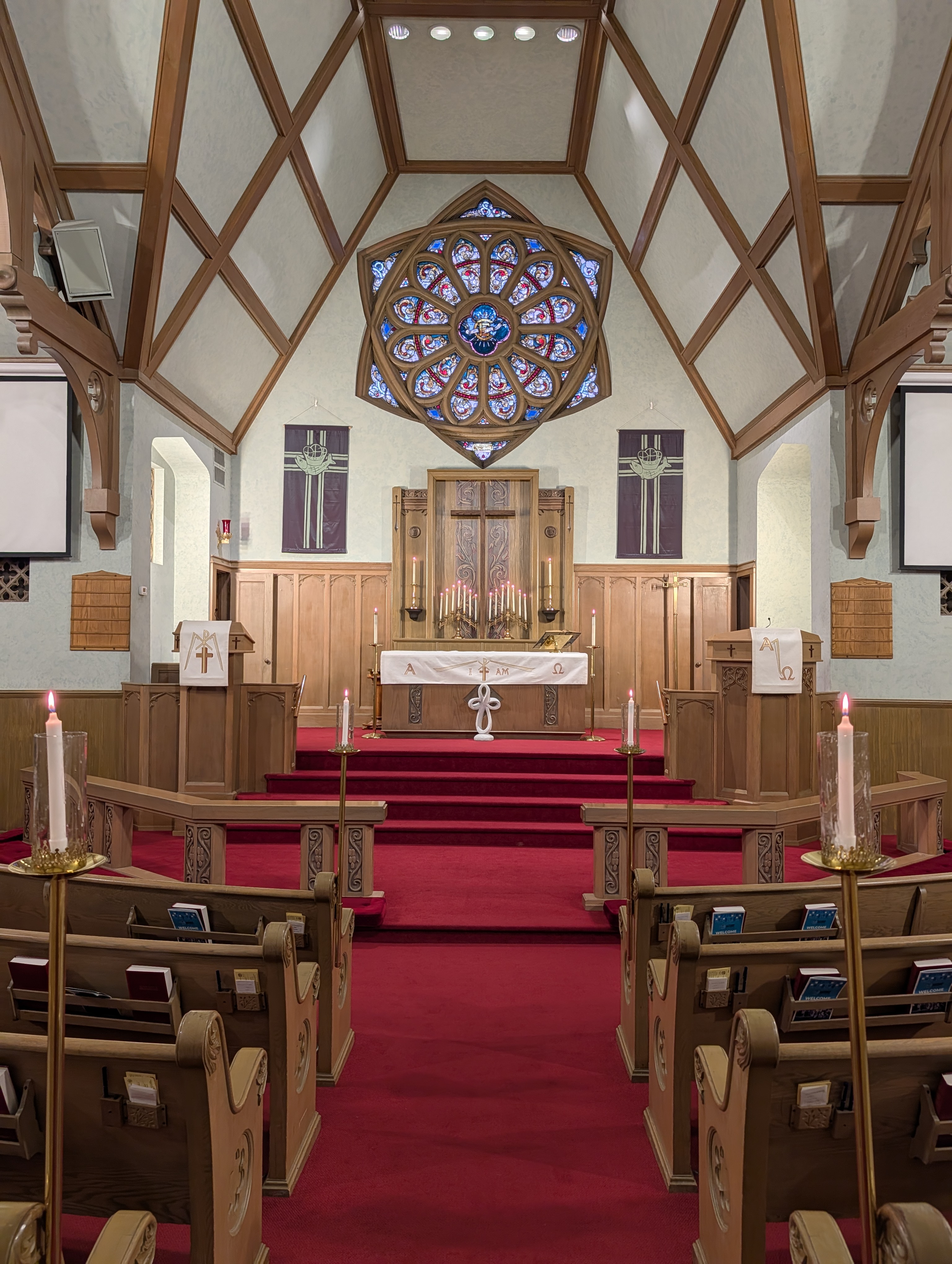 Center aisle and altar in the Luther Memorial sanctuary
